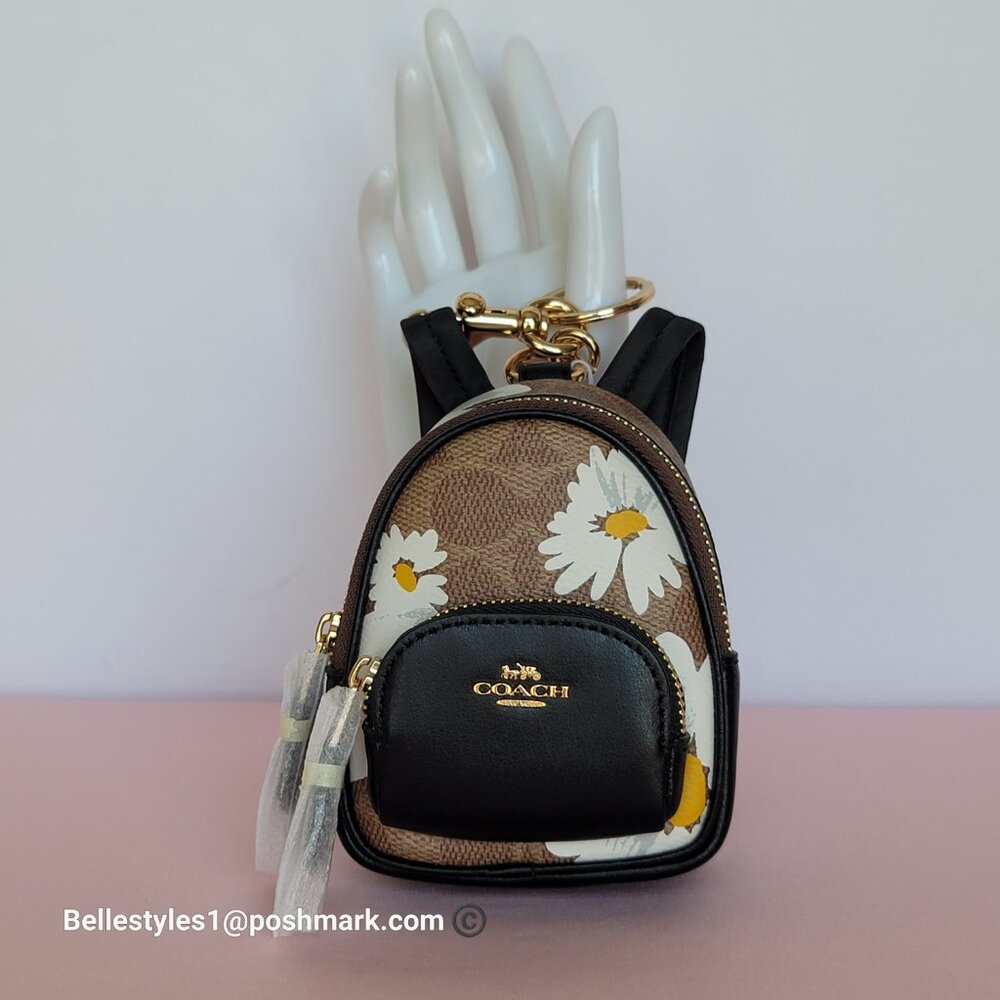 COACH Mini Court Backpack Bag Charm In Signature Canvas With Floral Print-Tan🎈⭐ - Picture 8 of 16